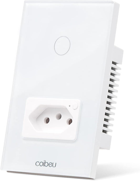 Interruptor Inteligente WiFi com Tomada, Interruptor Smart Sem Fio Doméstico Multifuncional, Controle Remoto de Eletrodomésticos Por Celulares, Interruptor Cronometrado, (1 botões)