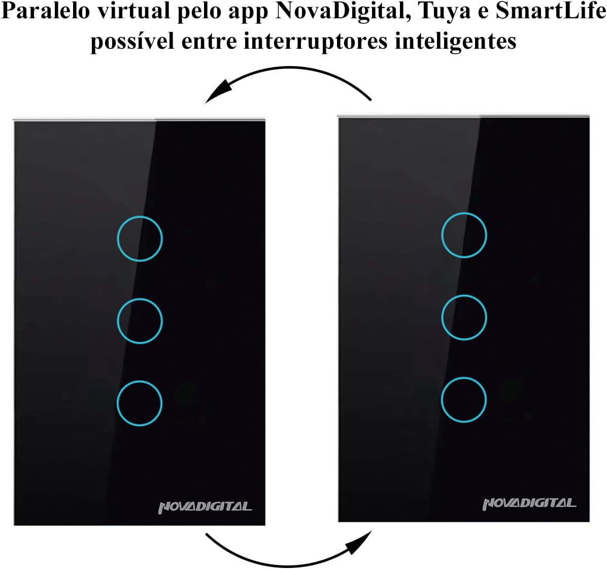 Interruptor Smart Wifi Inteligente Touch Nova Digital 3 botões Lite BR 4x2 Preto