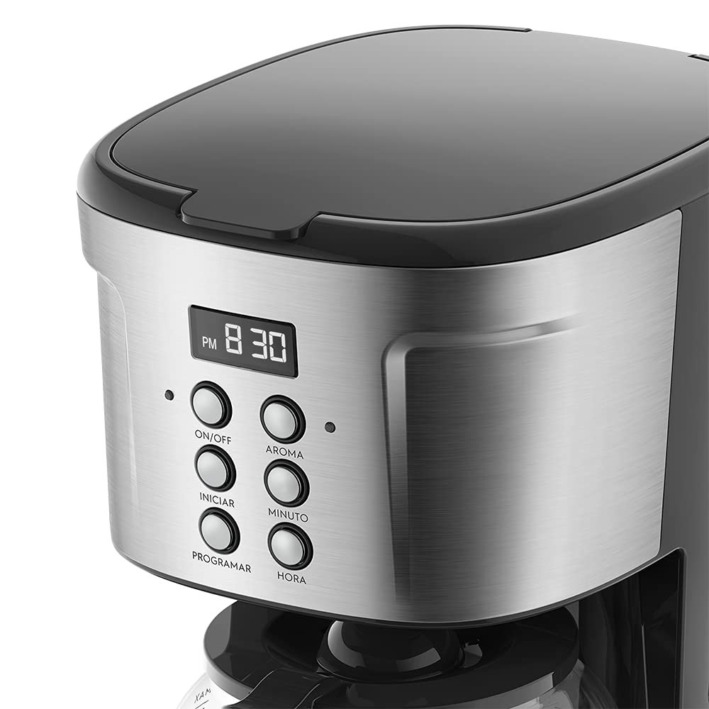 Cafeteira Elétrica Electrolux inox filtro permanente removivel capacidade 1,5L 38 xicaras função timer painel digital desligamento automatico ECM30 127v, cor aço escovado