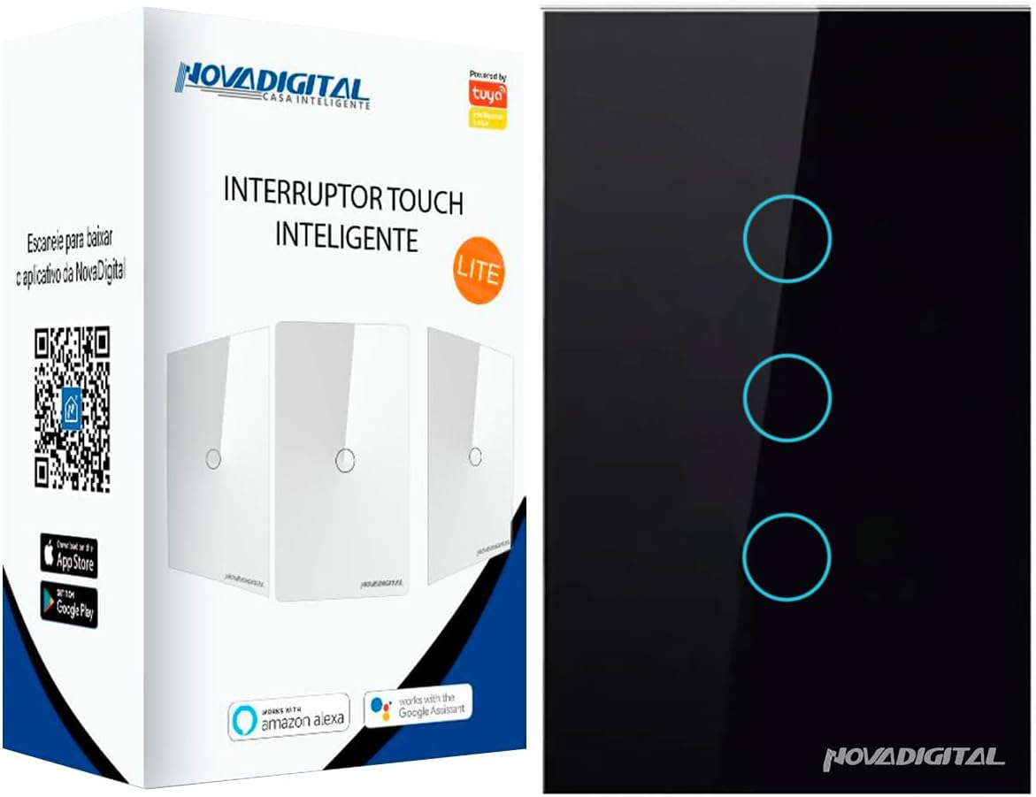 Interruptor Smart Wifi Inteligente Touch Nova Digital 3 botões Lite BR 4x2 Preto