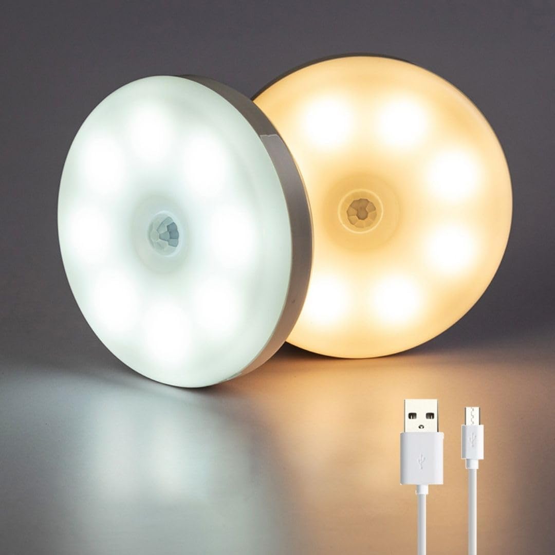 Kit 2 Luminárias Lampada LED Sem Fio Com Sensor de Presença USB Recarregáveis Iluminação Inteligente Sem Fio Com Sensor de Movimento 2 Unidades Com Protetor de Cartão