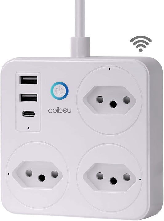 Filtro de Linha Branco Tomada Inteligente Tomada Wifi Tomada Inteligente Wifi Extensão Inteligente Wifi Extensão Tomada Régua Tomada Régua de Energia 3 Tomadas 2 Usb 1 Usb-C Controle pelo Celular