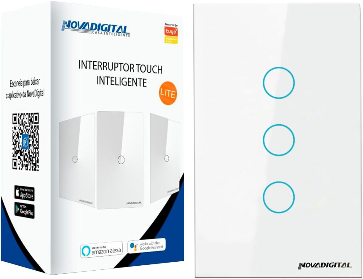 Interruptor Smart Wifi Inteligente Touch Nova Digital 3 botões Lite BR 4x2