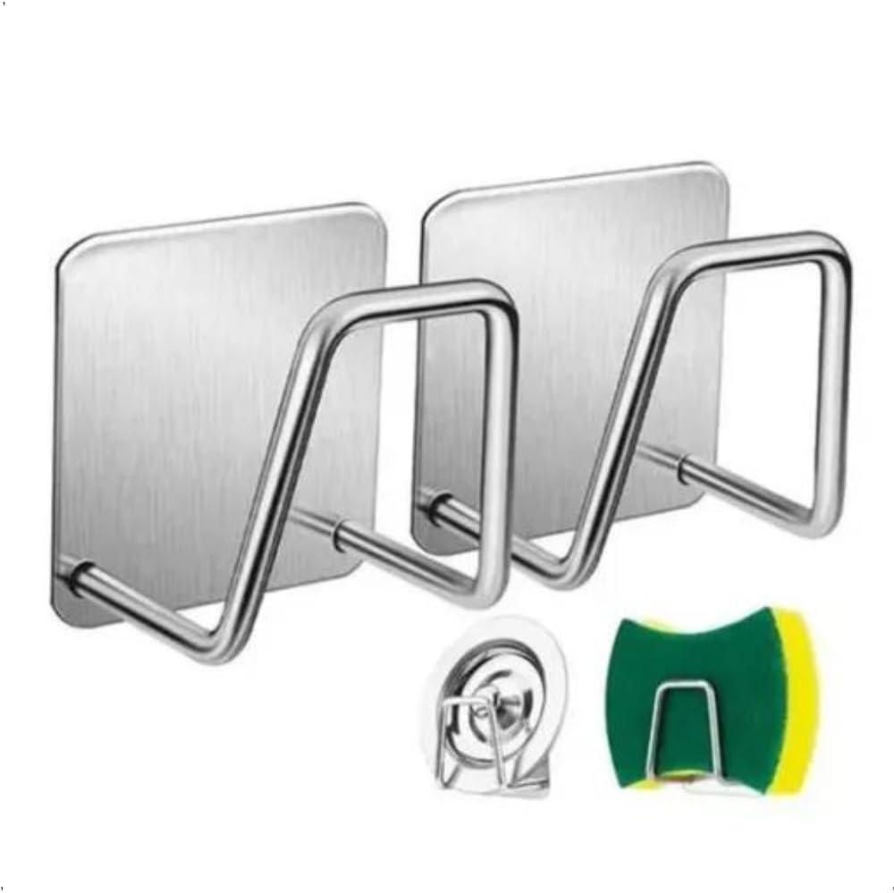 Kit com 2 Suporte de Esponja Gancho Pia Aço Inox Louça Cozinha Inoxidável Suporte para Sabonete Pia de Cozinha Adesivo para Bucha