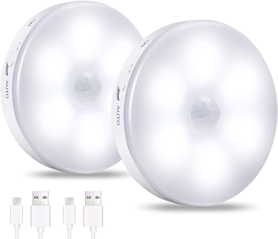 Kit 2 Luminárias Lampada LED Sem Fio Com Sensor de Presença USB Recarregáveis Iluminação Inteligente Sem Fio Com Sensor de Movimento 2 Unidades Com Protetor de Cartão