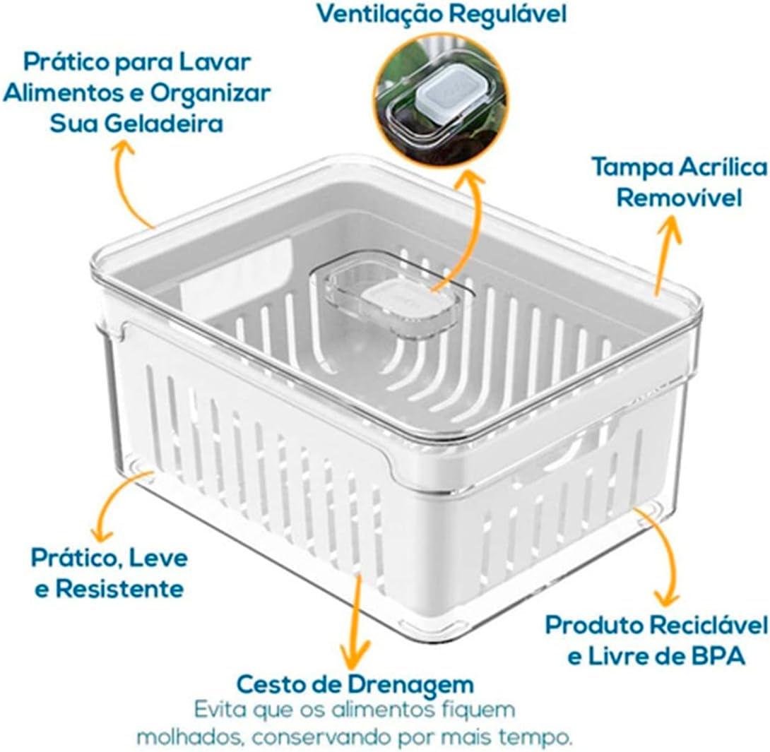 Kit 4 Organizadores Geladeira Armário Cozinha 2,2 Litros Alimentos Vegetais