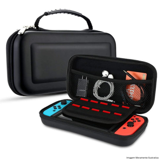 Case Capa Protetora Compativel com Nintendo Switch Oled com Slots Memory Card Estojo Premium Forro Macio e Resistente (Preta)