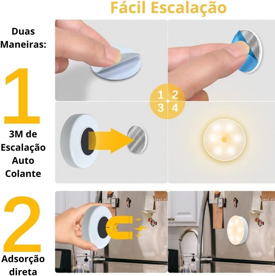 Kit 2 Luminárias Lampada LED Sem Fio Com Sensor de Presença USB Recarregáveis Iluminação Inteligente Sem Fio Com Sensor de Movimento 2 Unidades Com Protetor de Cartão