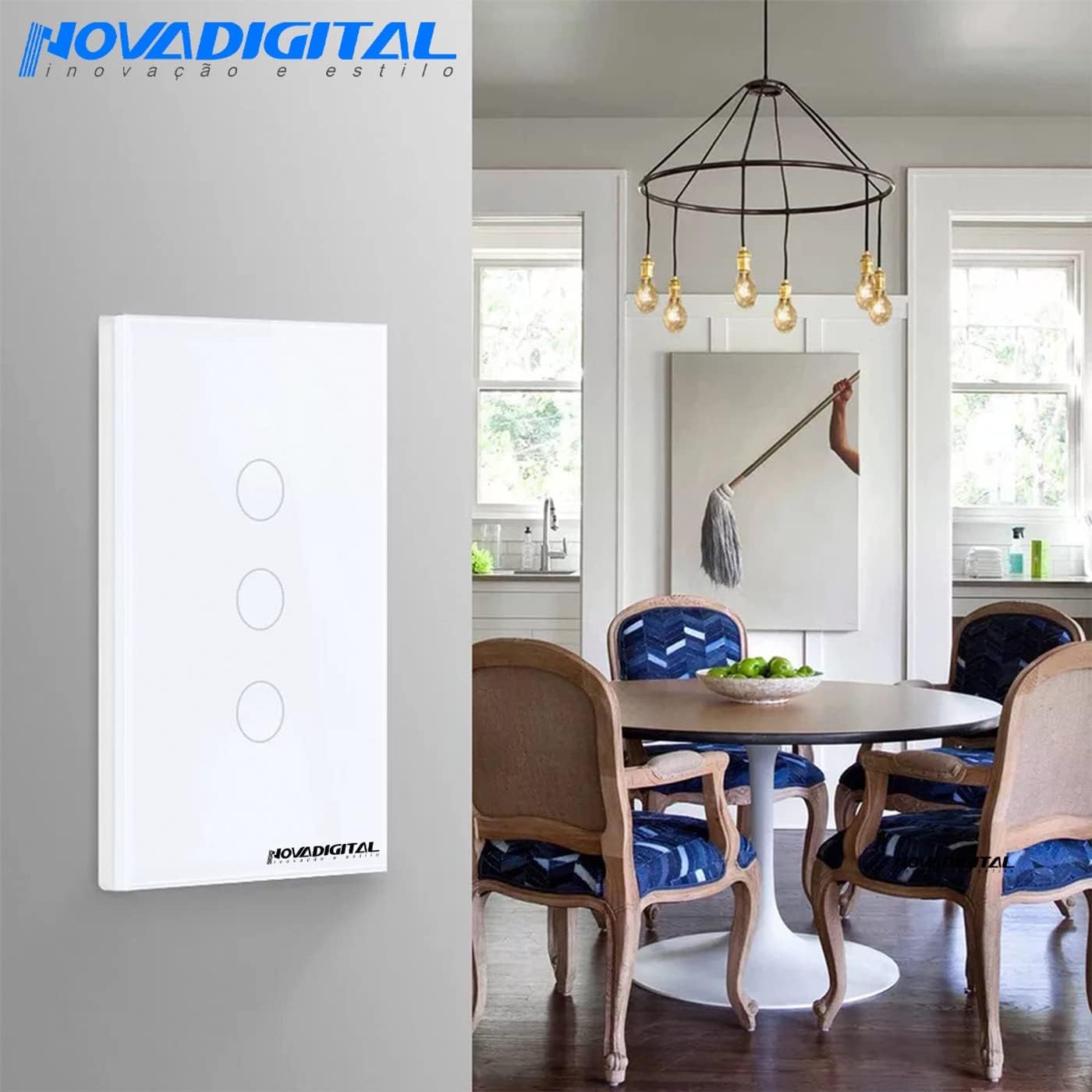 Interruptor Smart Wifi Inteligente Touch Nova Digital 3 botões Lite BR 4x2