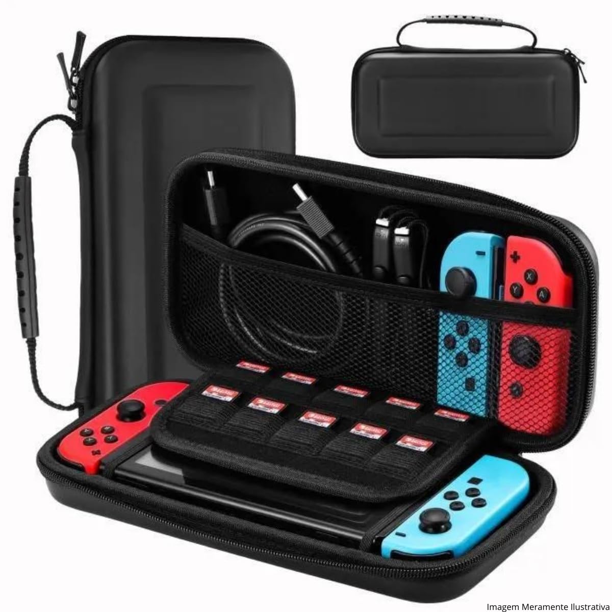 Case Capa Protetora Compativel com Nintendo Switch Oled com Slots Memory Card Estojo Premium Forro Macio e Resistente (Preta)