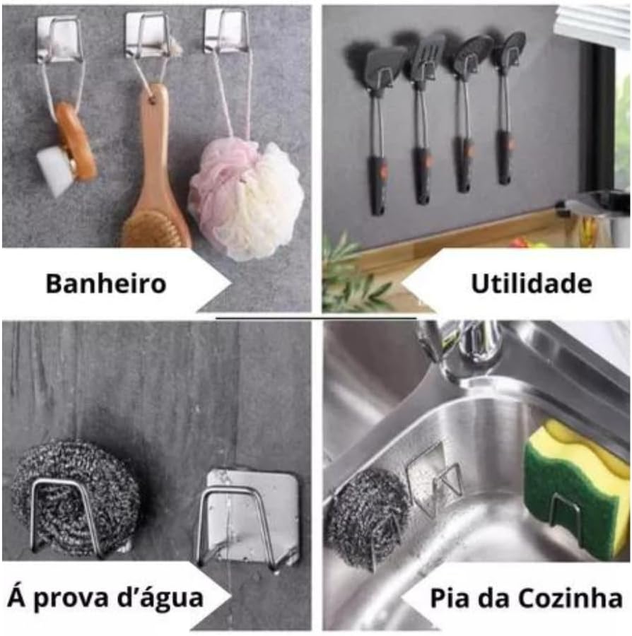 Kit com 2 Suporte de Esponja Gancho Pia Aço Inox Louça Cozinha Inoxidável Suporte para Sabonete Pia de Cozinha Adesivo para Bucha