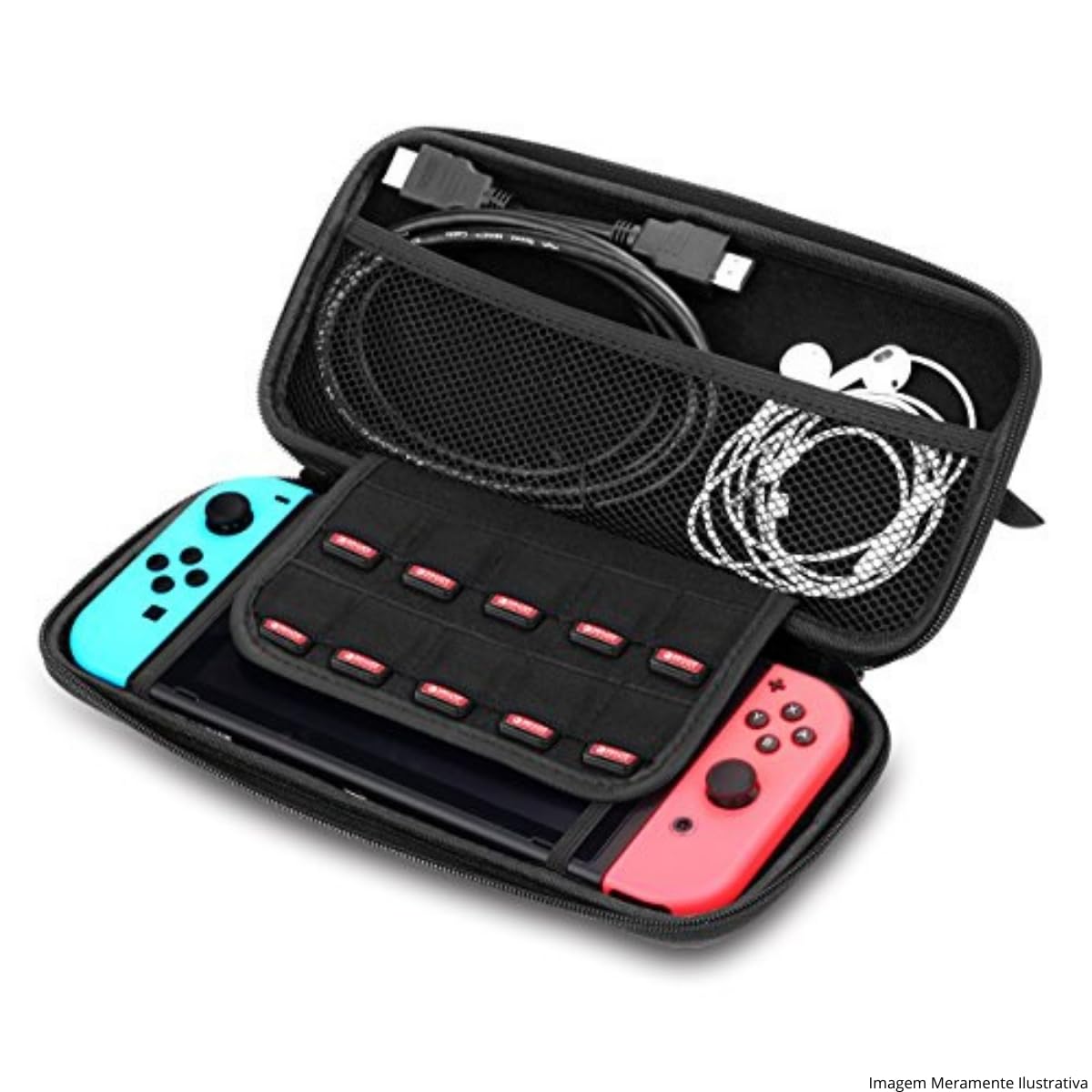 Case Capa Protetora Compativel com Nintendo Switch Oled com Slots Memory Card Estojo Premium Forro Macio e Resistente (Preta)