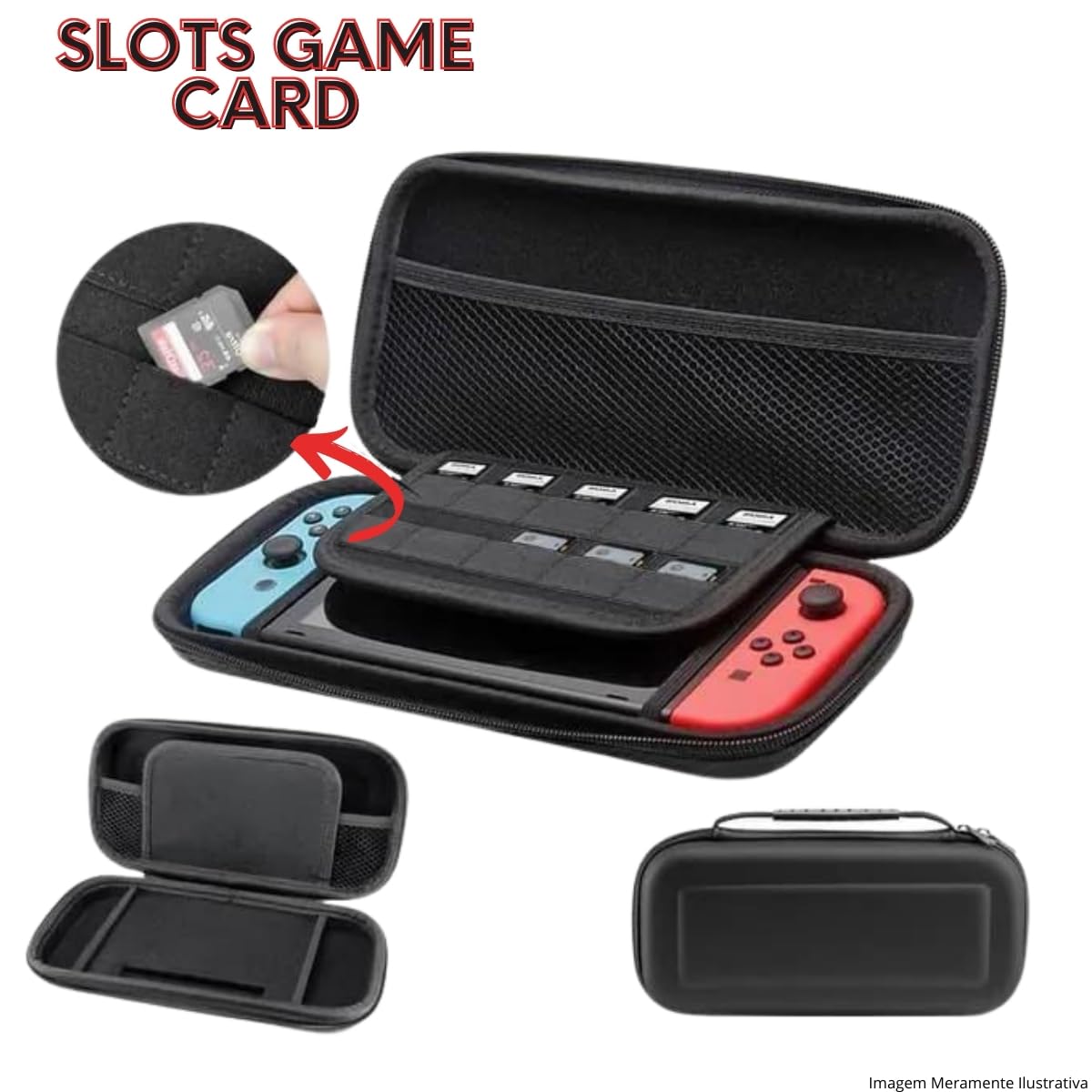 Case Capa Protetora Compativel com Nintendo Switch Oled com Slots Memory Card Estojo Premium Forro Macio e Resistente (Preta)