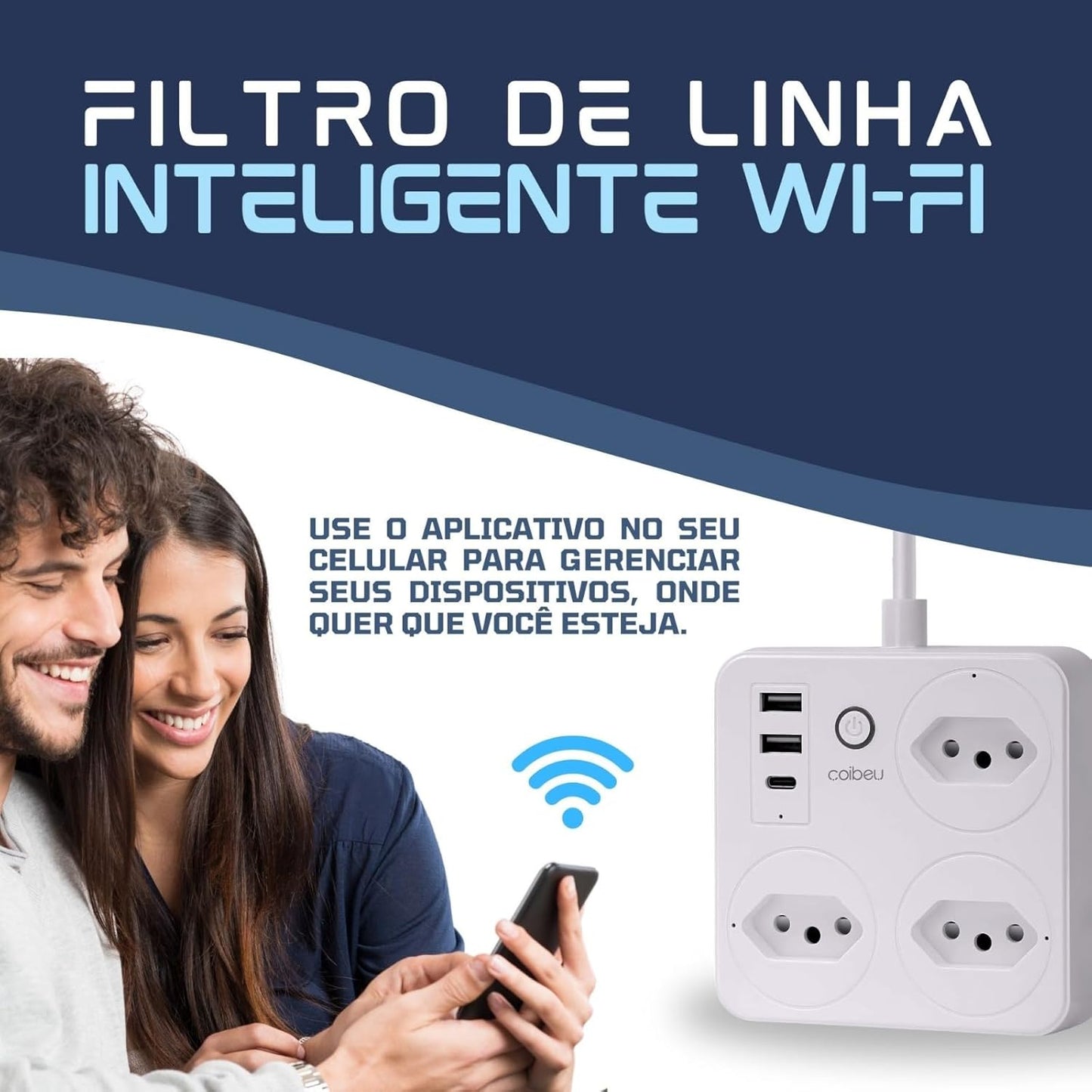 Filtro de Linha Branco Tomada Inteligente Tomada Wifi Tomada Inteligente Wifi Extensão Inteligente Wifi Extensão Tomada Régua Tomada Régua de Energia 3 Tomadas 2 Usb 1 Usb-C Controle pelo Celular