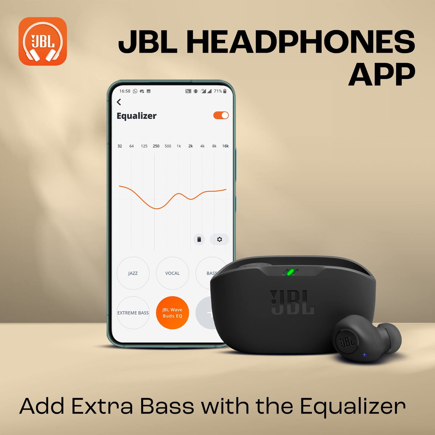 JBL, Fone de Ouvido Sem Fio, Bluetooth, Wave Buds TWS - Preto