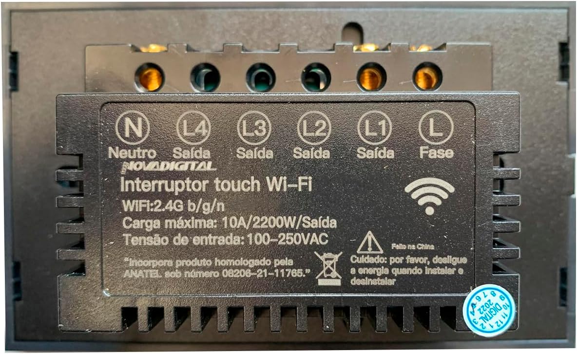 Interruptor Smart Wifi Inteligente Touch Nova Digital 3 botões Lite BR 4x2 Preto