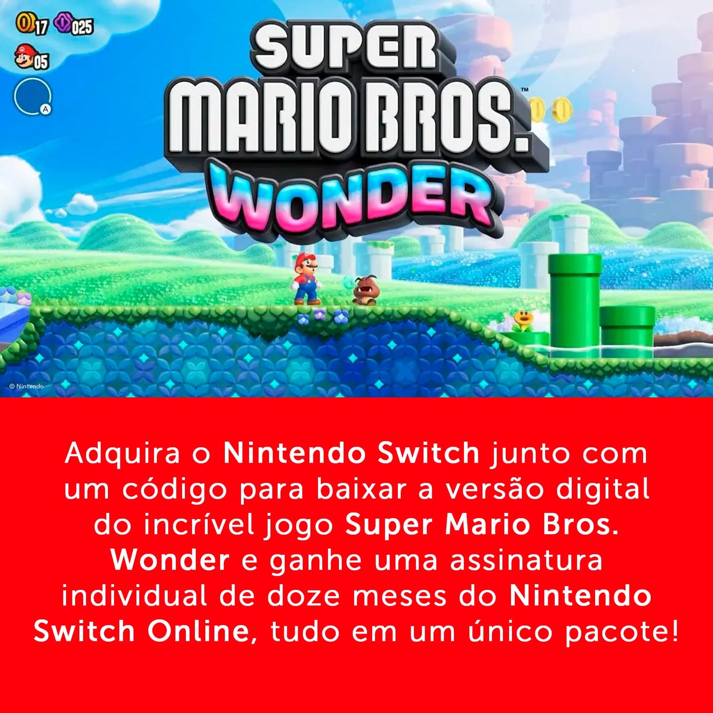 Nintendo, Console, Switch Oled + Super Mario Bros. Wonder + 12 Meses Assinatura Nintendo Switch Online