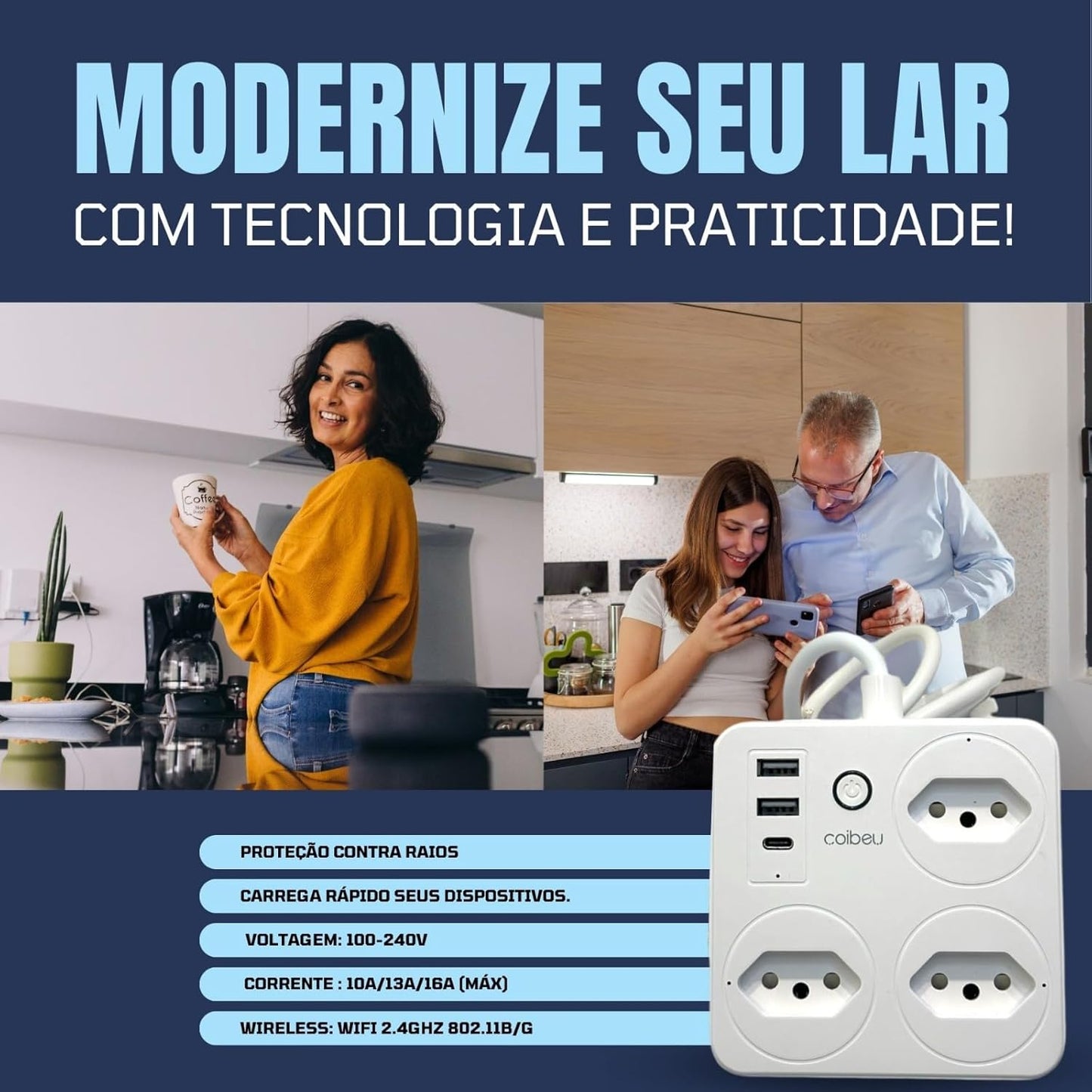 Filtro de Linha Branco Tomada Inteligente Tomada Wifi Tomada Inteligente Wifi Extensão Inteligente Wifi Extensão Tomada Régua Tomada Régua de Energia 3 Tomadas 2 Usb 1 Usb-C Controle pelo Celular