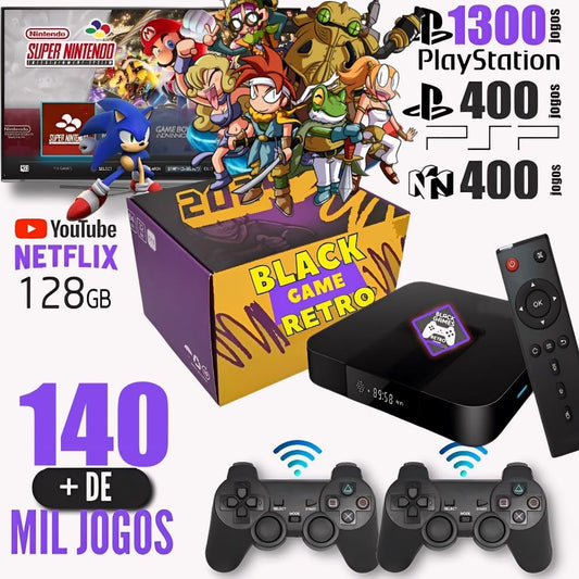 Vídeo Game Box Retro 140.000 mil Jogos 128gb 2 Controles Sem Fio Premiun (SEM FIO)