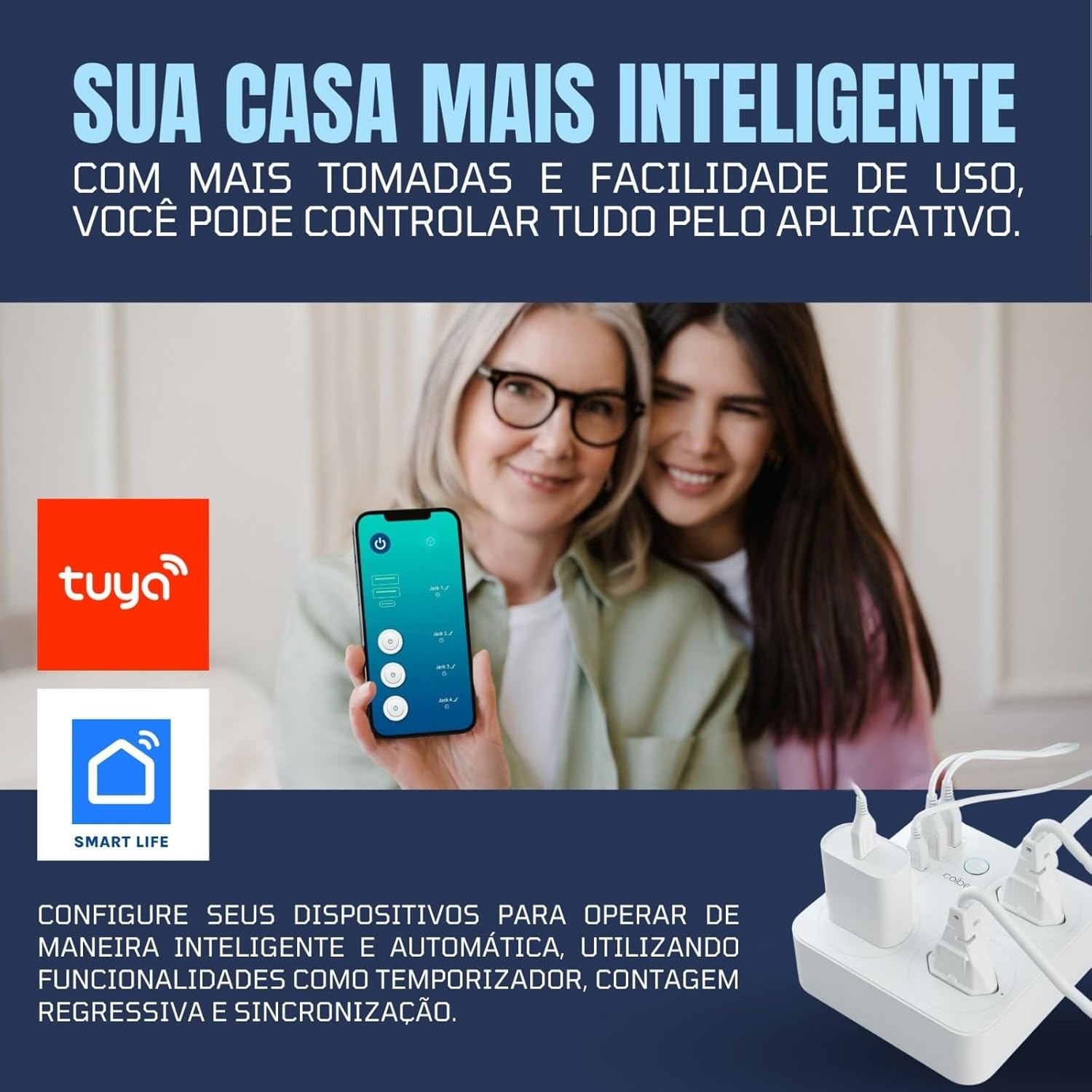 Filtro de Linha Branco Tomada Inteligente Tomada Wifi Tomada Inteligente Wifi Extensão Inteligente Wifi Extensão Tomada Régua Tomada Régua de Energia 3 Tomadas 2 Usb 1 Usb-C Controle pelo Celular