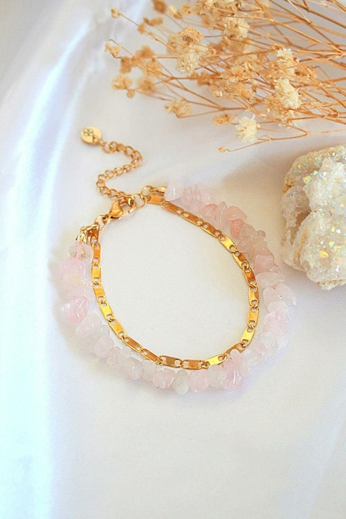 Rose Quartz & 24 Karats Double-Layered Bracelet